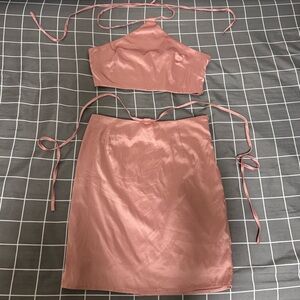 Pink Satin Skirt Set